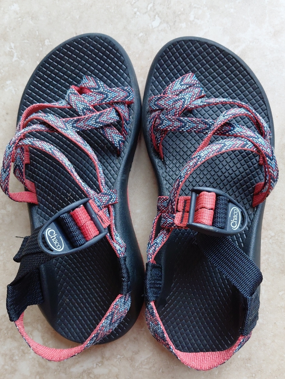 Chaco Sandals With Navy And Coral Straps